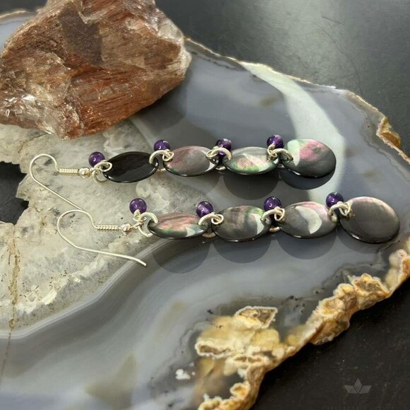 Carolyn Pollack Sterling Brownish-Gray MOP & Amethyst Dangle Earrings For Women main image 6